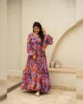 Digital Printed Pink Chinon Gown - Elegant and Comfortable