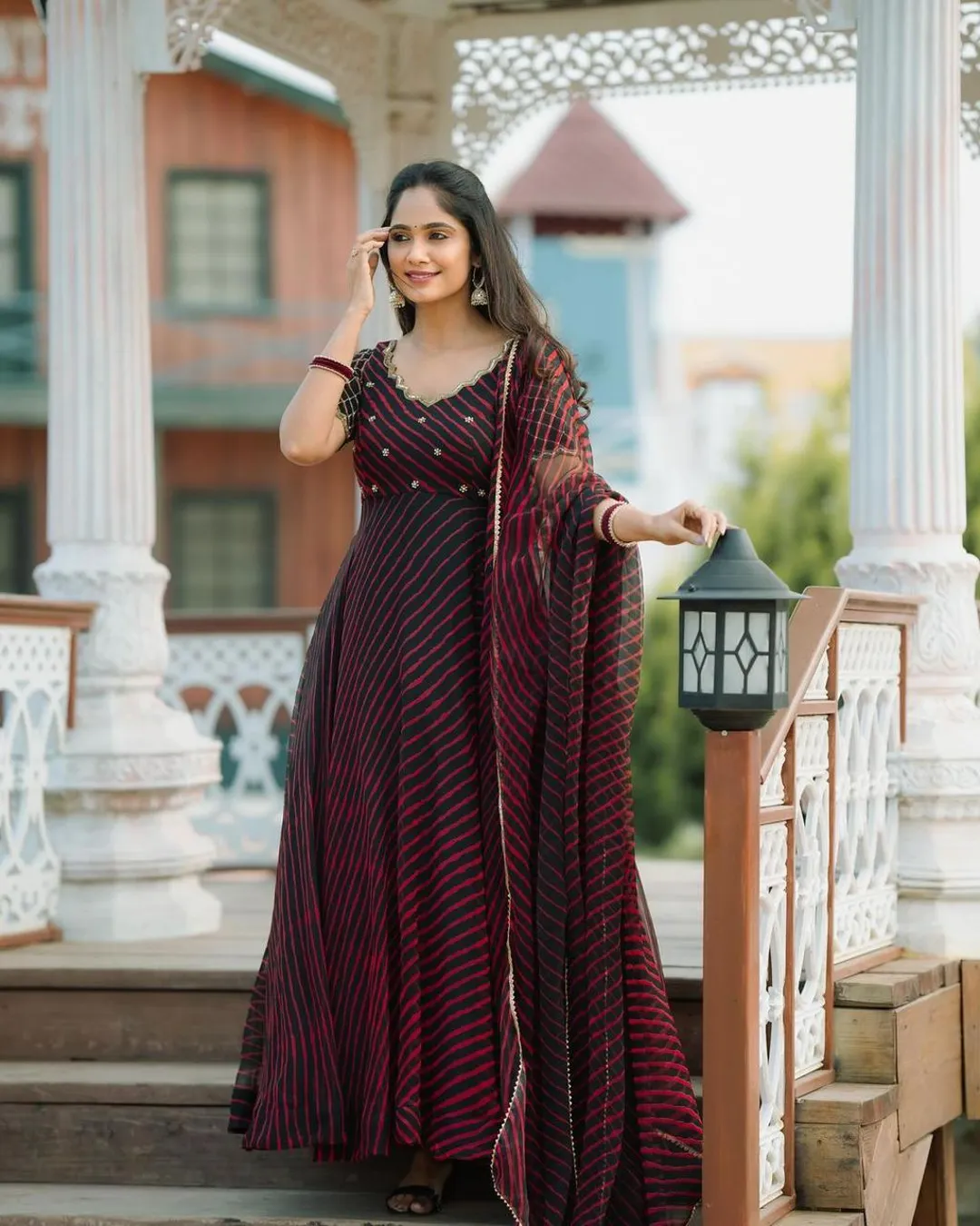 chinese dress ladies Lime Yellow Printed Long Dress & Dupatta Set
