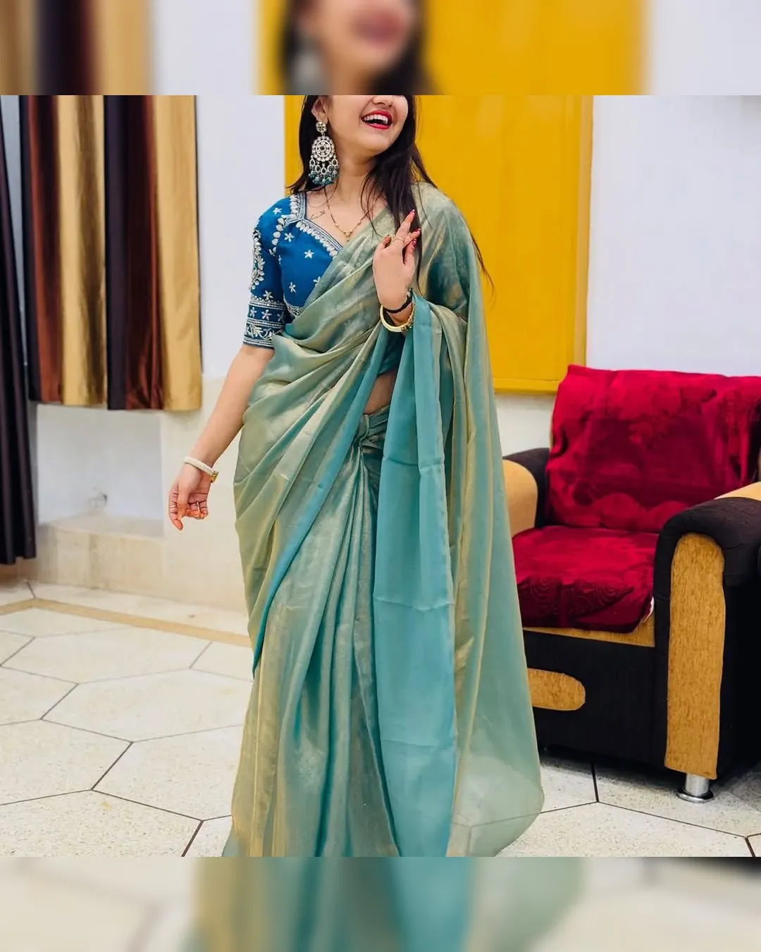 Space Silk Designer Saree with Fancy Rich Ready-made Blouse, image size:1080x1350