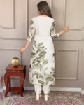 Women's Embroidered French Crepe Kurta Set with Rayon Pant & Digital Print Organza Dupatta