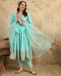Women's Embroidered Rayon Slub with Foil Kurti Set