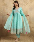 Women's Embroidered Rayon Slub with Foil Kurti Set
