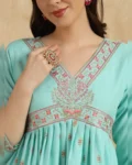 Women's Embroidered Rayon Slub with Foil Kurti Set