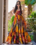 Elegant Heavy Rayon Digital Printed Fully Flared Anarkali Gown