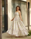 Elegant Floral Cotton Flared Maxi Dress - Sleeveless, Summer-Ready Outfit