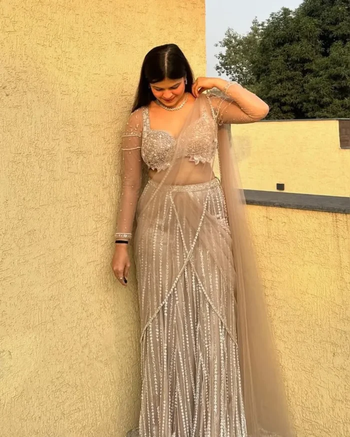 white christmas dresses Nidhika Shekhar Aphrodite Champagne Fishcut Gown