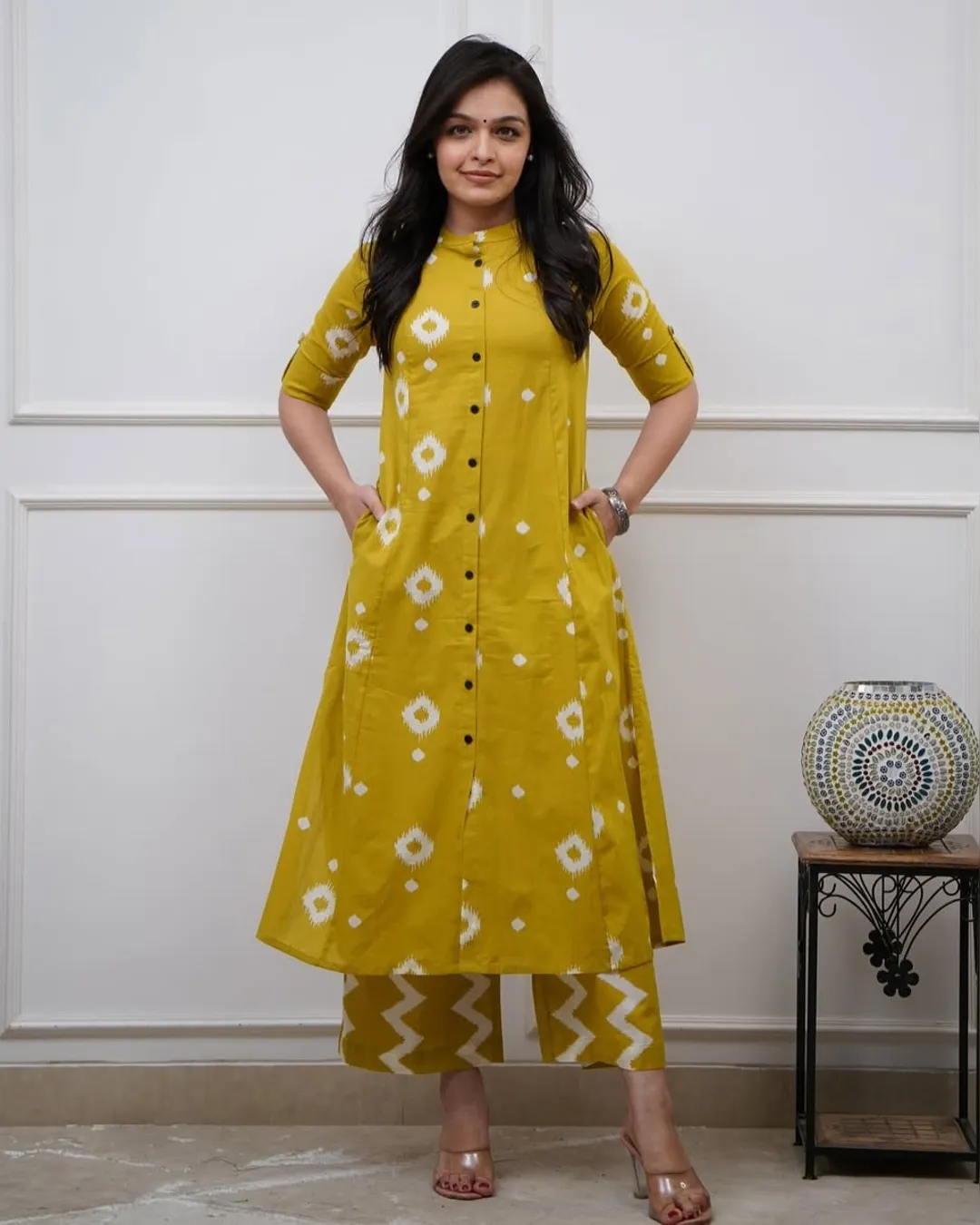 white christmas dresses Trending Handblock Halter Neck Kurta Plazo Set in Pure Jaipuri Cotton –  House Of The Handblock main image 1