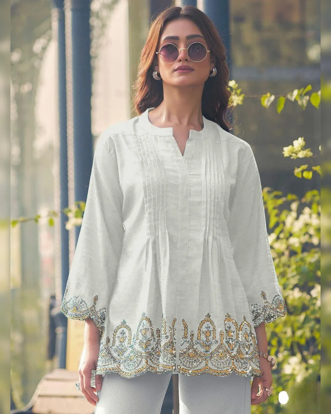 Trendy Short-Length Embroidered Kurti in Heavy Rayon Slub