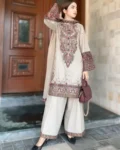 Designer Three-Piece Plazzo Suit with Sequins Embroidery Work