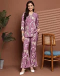 Mauve Floral Printed Premium Chanderi Co-ord Set