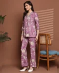 Mauve Floral Printed Premium Chanderi Co-ord Set