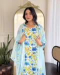 Elegant Printed Georgette Kurta with Chanderi Silk Pant & Dupatta Set