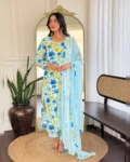 Elegant Printed Georgette Kurta with Chanderi Silk Pant & Dupatta Set