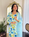 Elegant Printed Georgette Kurta with Chanderi Silk Pant & Dupatta Set