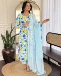 Elegant Printed Georgette Kurta with Chanderi Silk Pant & Dupatta Set
