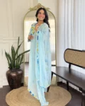 Elegant Printed Georgette Kurta with Chanderi Silk Pant & Dupatta Set
