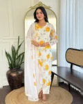 Elegant Printed Georgette Kurta with Chanderi Silk Pant & Dupatta Set