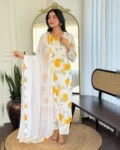 Elegant Printed Georgette Kurta with Chanderi Silk Pant & Dupatta Set