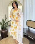 Elegant Printed Georgette Kurta with Chanderi Silk Pant & Dupatta Set