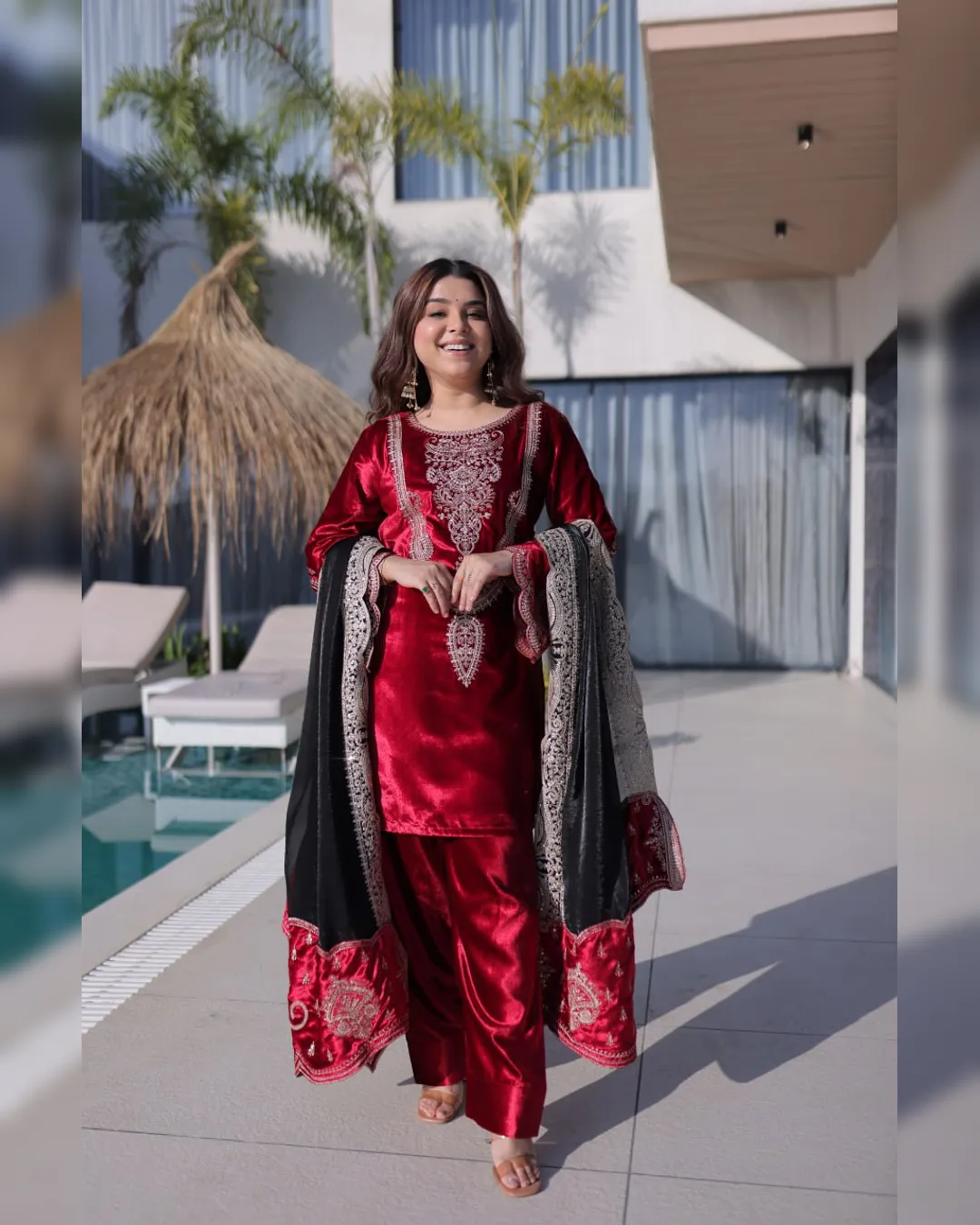 Ice Velvet Zari Embroidered Top–Pant with Dupatta | Elegant Party Wear Set video