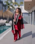 Ice Velvet Zari Embroidered Top–Pant with Dupatta | Elegant Party Wear Set