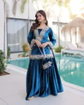 Ice Velvet Zari & Real Mirror Work Top-Plazzo Set with Matching Batwa – Party Wear Collection