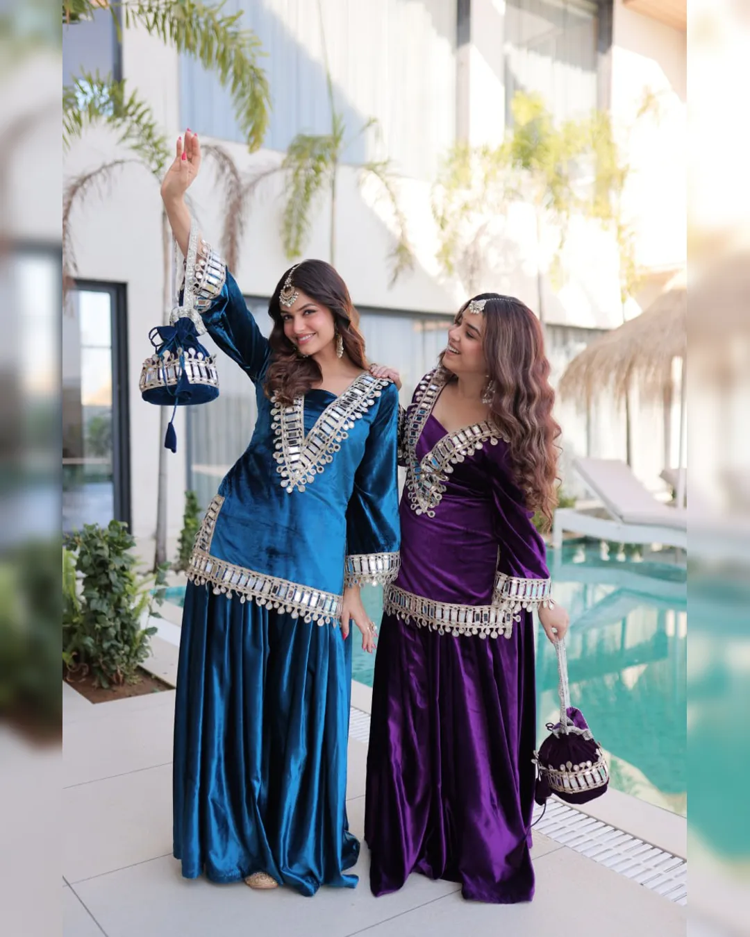Ice Velvet Zari & Real Mirror Work Top-Plazzo Set with Matching Batwa – Party Wear Collection video