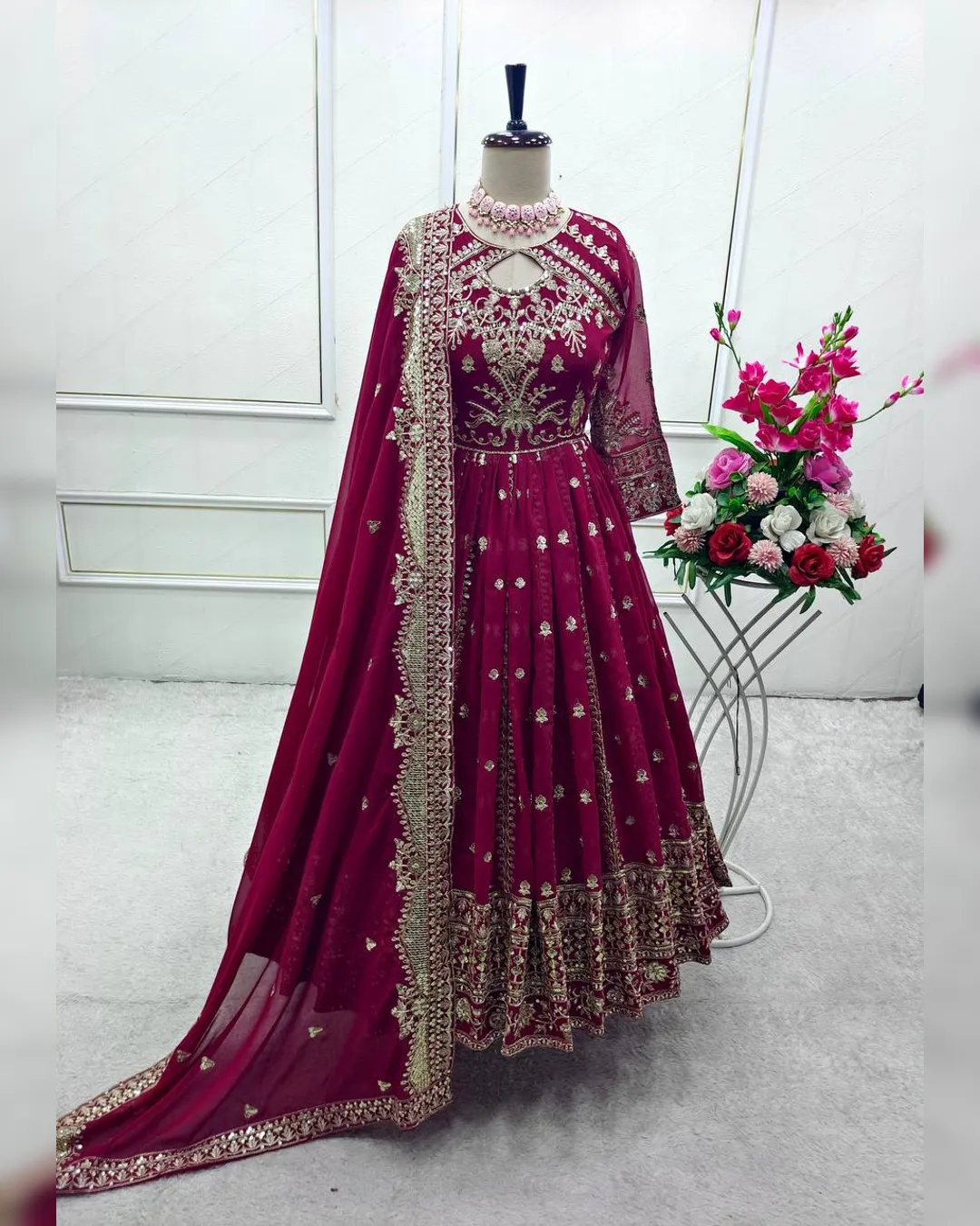 Designer Heavy Fox Georgette Gown with Pant & Dupatta Set video