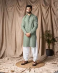 Men’s Festive Wear Viscose Rayon Kurta with Art Silk Bottom – Stitched Set