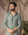 Men’s Festive Wear Viscose Rayon Kurta with Art Silk Bottom – Stitched Set