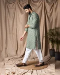 Men’s Festive Wear Viscose Rayon Kurta with Art Silk Bottom – Stitched Set