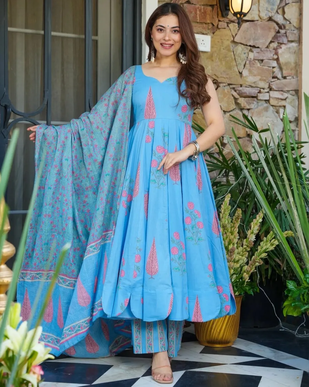 Designer Heavy Muslin Digital Printed Kurti Bottom Dupatta Set – Fully Stitched Festive Wear video