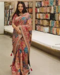 Crepe Silk Digital Print Saree with Real Mirror Work & Latkan Border