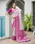 Premium Banarasi Silk Patola & Ajrakh Weaving Saree with Zari & Meena Work