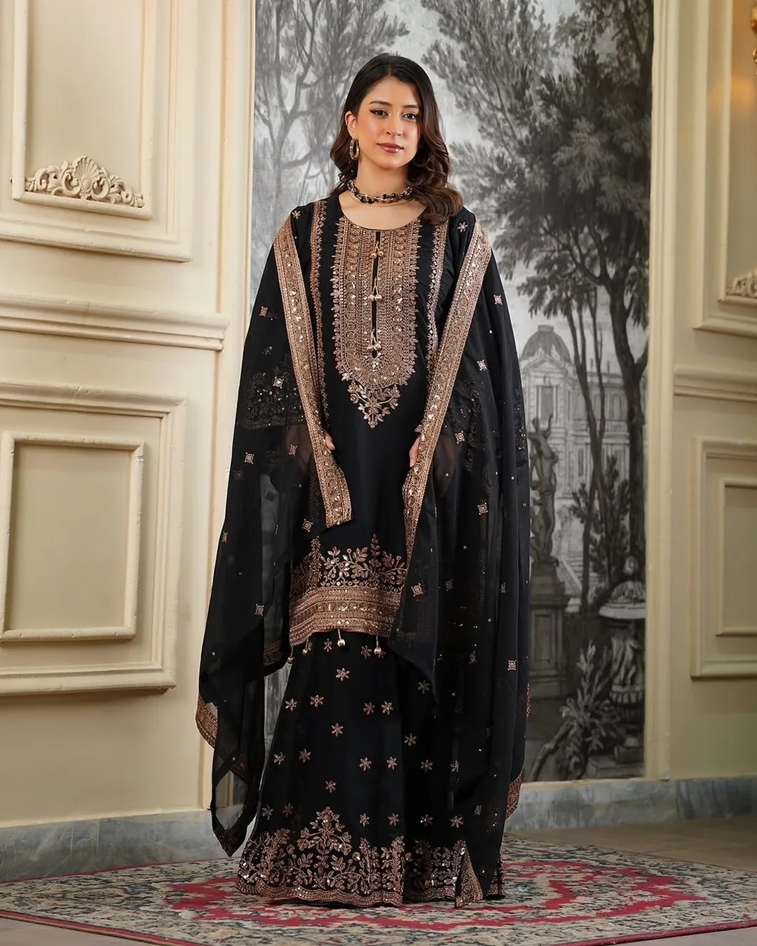 Fendy Silk Embroidered Top Sharara & Dupatta Set video