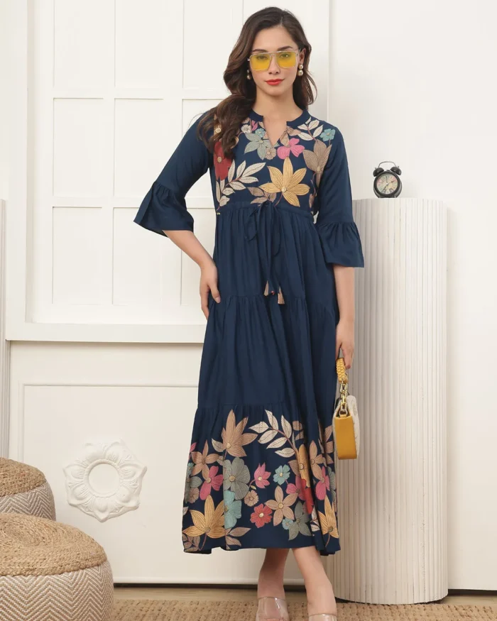 white christmas dresses Floral mid-length sleeve floaty long dress – Sofiq main image 1