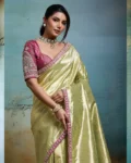 Tissue Banarasi Jacquard Saree with Beads & Sequins Handwork Lace