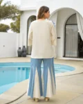Rayon Slub Embroidered Kurta with Flared Palazzo Set