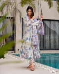 Muslin Digital Printed Kurti Set with Bottom & Dupatta