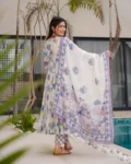 Muslin Digital Printed Kurti Set with Bottom & Dupatta