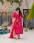 Pure Muslin Digital Printed Kurti Set with Bottom & Dupatta