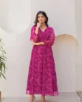 Heavy Faux Georgette Covered Neck Fully Flared Anarkali Gown