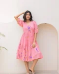 Heavy Kota Checks Digital Printed Long Gown Dress