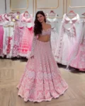 Pastel Slub Silk Lehenga Set with Resham Dori & Rainbow Sequins Work