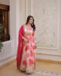 Premium Russian Silk Embroidered Gown with Dupatta Set