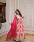 Premium Russian Silk Embroidered Gown with Dupatta Set