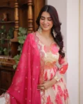 Premium Russian Silk Embroidered Gown with Dupatta Set