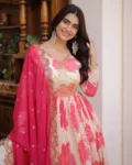 Premium Russian Silk Embroidered Gown with Dupatta Set