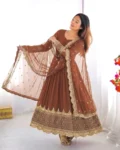 Elegant Embroidered Sequence Designer Anarkali Gown with Dupatta