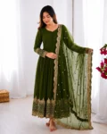 Elegant Embroidered Sequence Designer Anarkali Gown with Dupatta